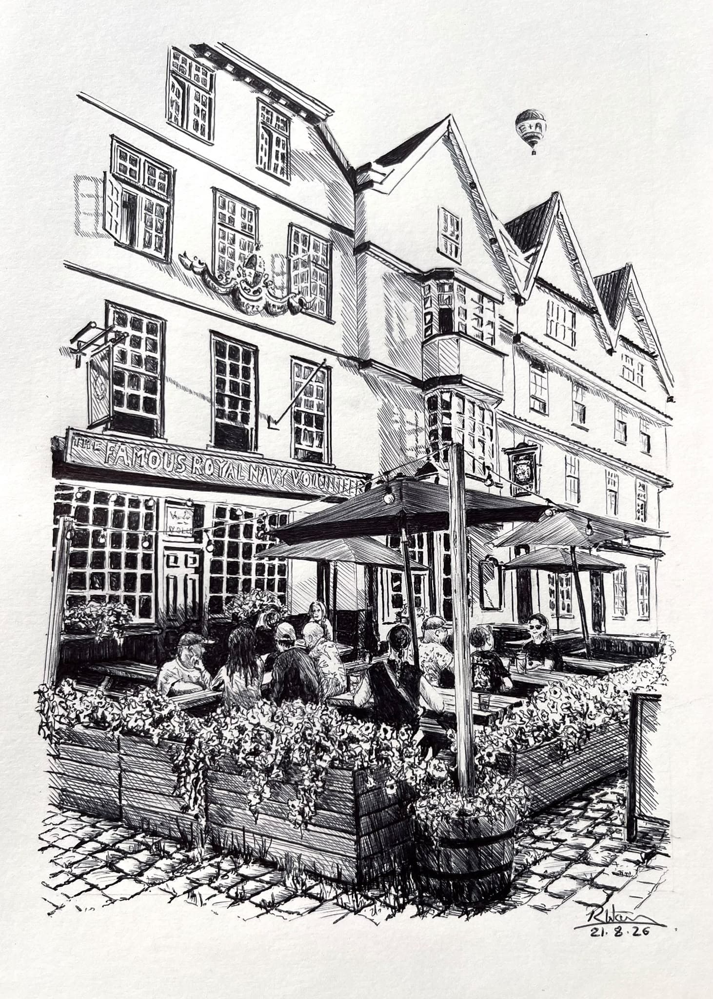 The Famous Royal Navy Volunteer, Bristol, UK, 2026. Ink on paper.