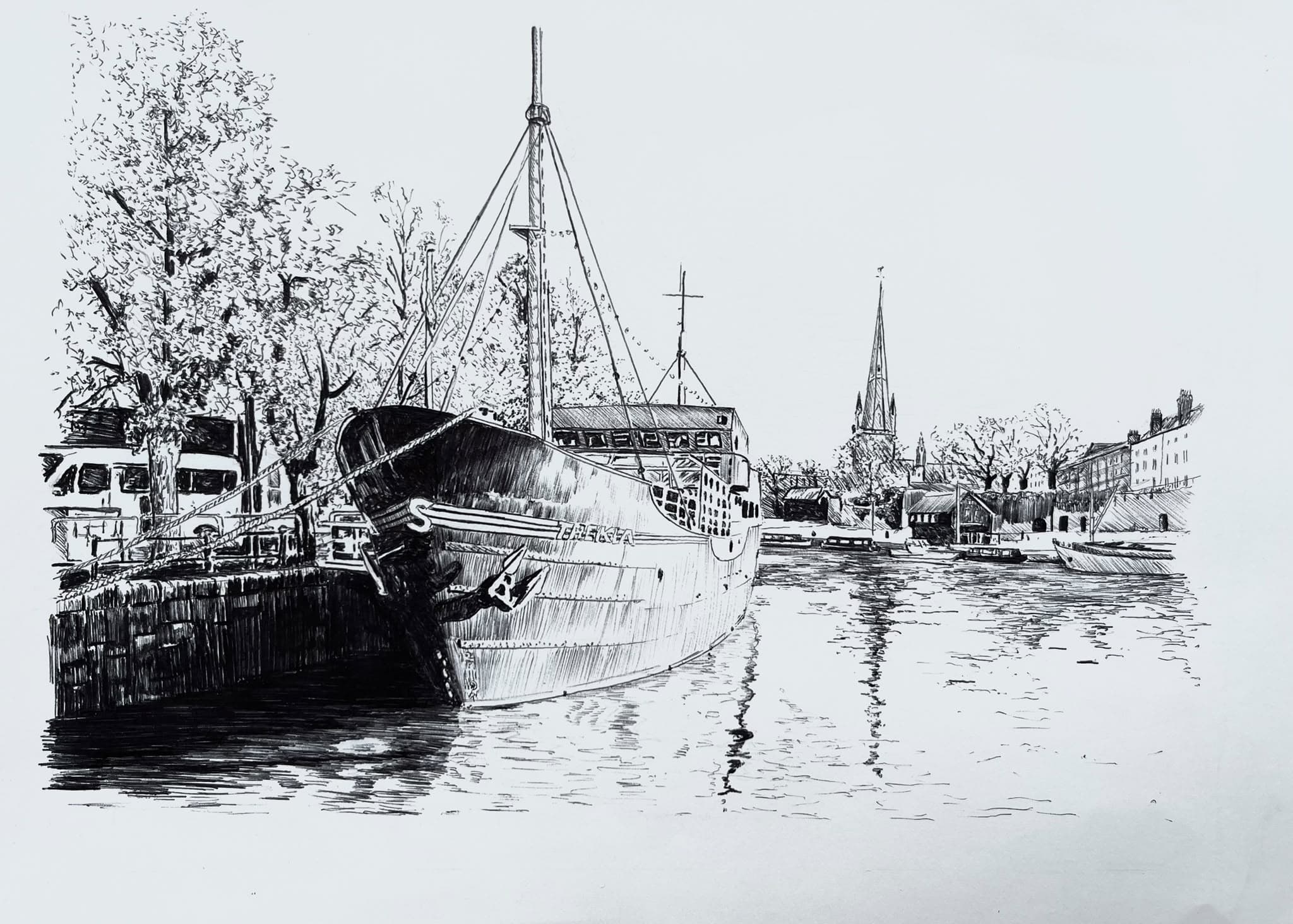 Teresa, PLACEHOLDER: harbour, n.d.. Ink on paper.
